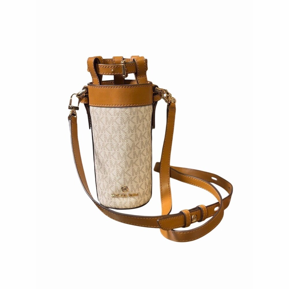 Michael Kors MK Water Bottle Holder Carrier  Crossbody Bag Vanilla Brown